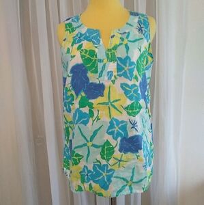 Talbot Petite Blue Floral Top Sleeveless Blouse Size LP